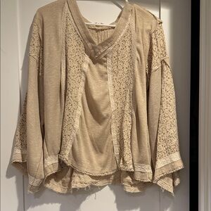 POL Beige Floral Patchwork Top